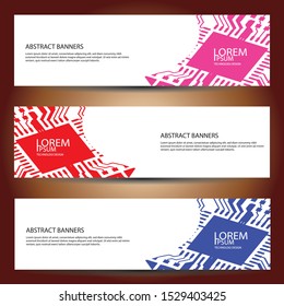 banners set, science backgrounds, microchip and electronics circuit backgrounds. Conceptual vector design templates. Modern abstract banner design, business design and website templates.