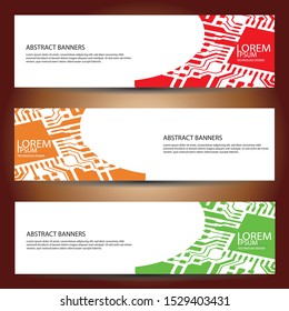 banners set, science backgrounds, microchip and electronics circuit backgrounds. Conceptual vector design templates. Modern abstract banner design, business design and website templates.