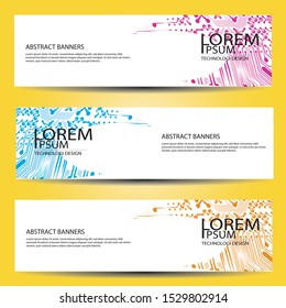 banners set, science backgrounds, microchip and electronics circuit backgrounds. Conceptual vector design templates. Modern abstract banner design, business design and website templates.