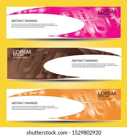 banners set, science backgrounds, microchip and electronics circuit backgrounds. Conceptual vector design templates. Modern abstract banner design, business design and website templates.