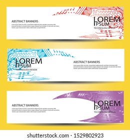banners set, science backgrounds, microchip and electronics circuit backgrounds. Conceptual vector design templates. Modern abstract banner design, business design and website templates.