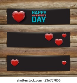 Banners. Set of Three. Abstract Background With Hearts.Vector illustration