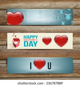 Banners. Set of Three. Abstract Background With Hearts.Vector illustration