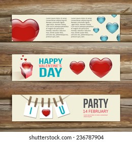 Banners. Set of Three. Abstract Background With Hearts.Vector illustration