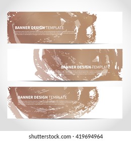 Banners. Set of trendy beige vector banners template or website headers with watercolor imitation background. Advertising banners with red watercolor spots. Design for banner, card, header, background