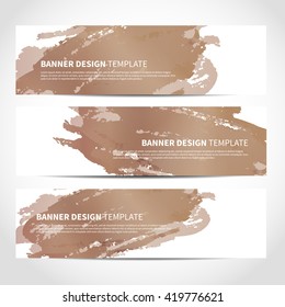 Banners. Set of trendy beige vector banners template or website headers with watercolor imitation background. Advertising banners with red watercolor spots. Design for banner, card, header, background