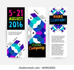 Banner-Set, trendige geometrische flache Muster, Rahmen mit abstraktem Hintergrund für Broschüren, Flyer oder Präsentationen Design, Vektorgrafik.