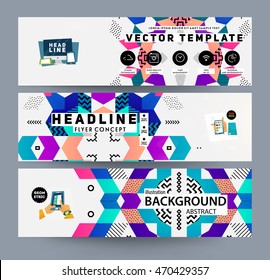 Banners ajustados, diseño plano geométrico de moda, marco con fondo abstracto para el diseño de folletos, volantes o presentaciones, ilustración vectorial.