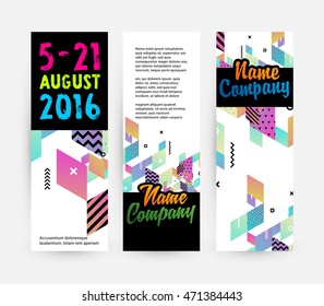 Banners set, trendy geometric flat pattern, frame with abstract background for brochure, flyer or presentations design, vector illustration.