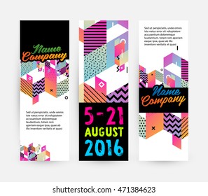 Banners, diseño plano geométrico, marco con fondo abstracto para el diseño de folletos, volantes o presentaciones, ilustración vectorial.