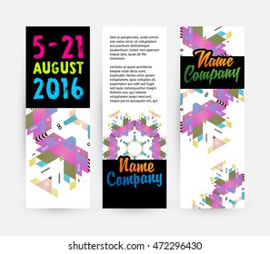 Banners set, trendy geometric flat pattern, frame with abstract background for brochure, flyer or presentations design, vector illustration.