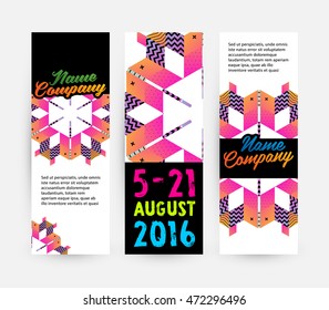 Banner-Set, trendige geometrische flache Muster, Rahmen mit abstraktem Hintergrund für Broschüren, Flyer oder Präsentationen Design, Vektorgrafik.