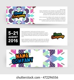 Banners ajustados, diseño plano geométrico de moda, marco con fondo abstracto para el diseño de folletos, volantes o presentaciones, ilustración vectorial.