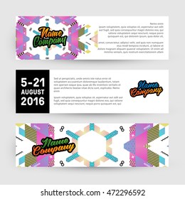 Banners set, trendy geometric flat pattern, frame with abstract background for brochure, flyer or presentations design, vector illustration.