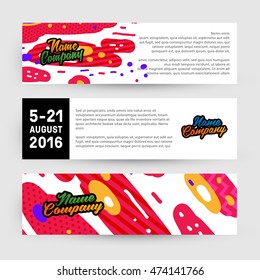 Conjunto de bandeiras, padrão planas geométricas na moda, quadro com fundo abstrato para brochura, flyer ou design de apresentações, ilustração vetorial.