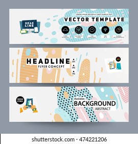 Banners set, trendy geometric flat pattern, frame with abstract background for brochure, flyer or presentations design, vector illustration.