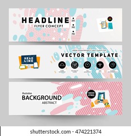 Banners ajustados, diseño plano geométrico de moda, marco con fondo abstracto para el diseño de folletos, volantes o presentaciones, ilustración vectorial.