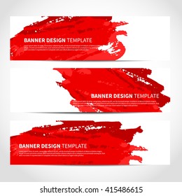 Banners. Set of trendy red vector banners template or website headers with watercolor imitation background. Advertising banners with red watercolor spots. Design for banner. card, header, background