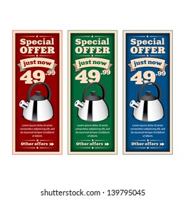 Banners Set Vector. Retro style. Colored: Red, Blue, Green