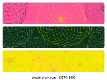 banners set with wired bubbles abstract pattern in pink yellow
