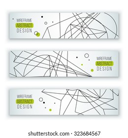 Banners set with wireframe mesh polygonal elements. Connected lines, dots. Connection Structure. Geometric Modern Technology Concept. Abstract molecules design. Medical background