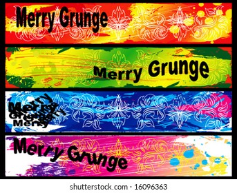 Pancartas preparadas para tu texto, decoradas con elementos florales y ondulados sobre un fondo verde, rojo, azul y violeta. VECTOR (Consulte También Jpeg En Mi Cartera)