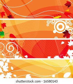 Banners set for your text, decorated with white silhouettes plant. and grunge elements on an orange, red and white background. VECTOR (See Jpeg Also In My Portfolio)