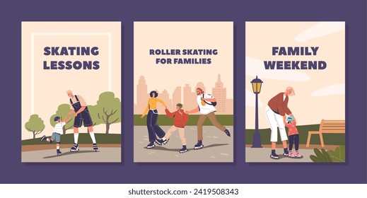 Banners Showcase Joy As Parents And Kids Family Characters Roll Through The Park On Roller Skates, Banner, Poster, Flyer