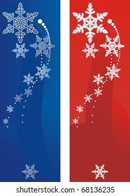 banners with snowflakes on red and blue