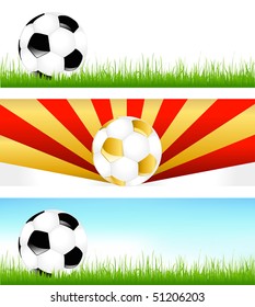 Banners With Soccer Balls, Grass and Rays