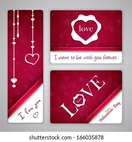 Banners for St. Valentine's Day with beads and hearts