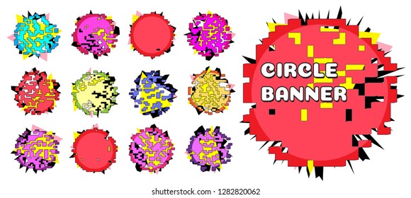 Banners and sticker. Set of multicolored round stains. Hand drawn scribble circles. Spot banner for text. Elements for design of advertising, flyers, brochures, websites. Vector