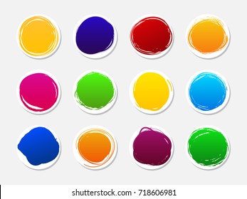 Banners and sticker. Set of multicolored round stains. Hand drawn scribble circles. Spot banner for text. Vector logo design elements