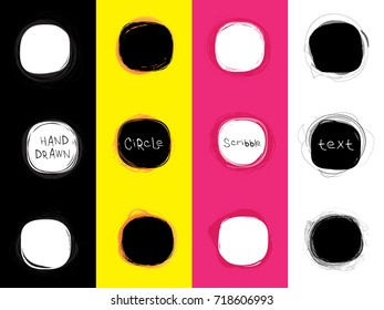 Banners and sticker. Set of round stains. Hand drawn scribble circles. Spot banner for text. Vector logo design elements