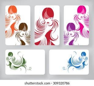 Banners with stylish of beautiful  long hair woman ,cards design template on white background