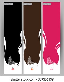 Banners with stylish of beautiful  long hair woman ,cards design template on white background