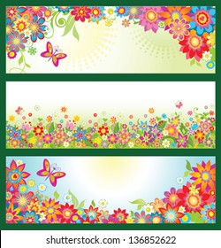 Banners with summer flowers