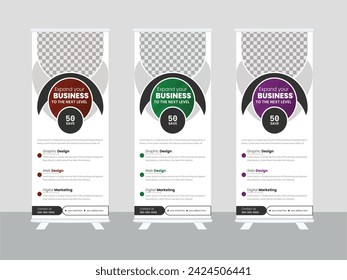 Banners are symbols of roll-up enterprises. The notion for a talk. Abstract modern roll-up backdrop.
