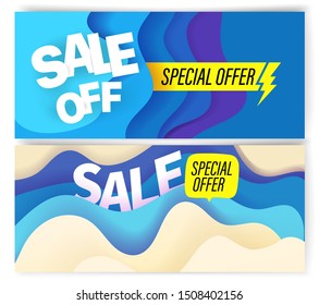 Banners template with abstract color waves. Sale off