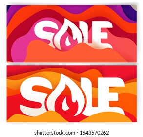 Plantilla de banners con ondas de color abstractas. Juego de banderas de venta