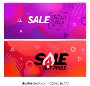 Banners template with abstract color waves. Sale banners set