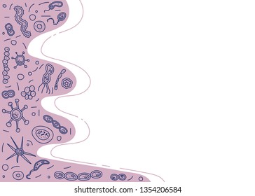 Banners template with bacterias cells composition. Vector doodle style background.