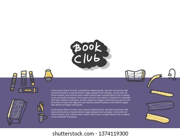 Banners template with books set in doodle style. Book club concept. Symbols of reading with space for text. Vector illustration.