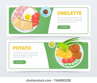 Banners template and dishes with different ingredients