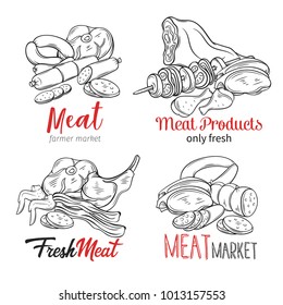 Banners template with hand drawn sketch gastronomic meat products . Decorative vector isolated illustration in retro style for the design food meat production , brochures, banner, menu and market