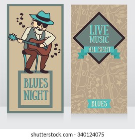Banners template for live music night , flyer for blues music band, vector illustration