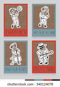 Banners template for live music night, flyer for jazz or blues music band, vector illustration