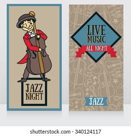 Banners template for live music night, flyer for jazz music band, vector illustration