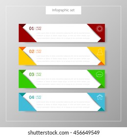 Banners template set colorful tabs design Illustration vector business card and text box infographics for web presentation layout.
