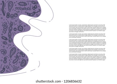 Banners template with sketch microorganisms cells composition. Vector doodle style background.